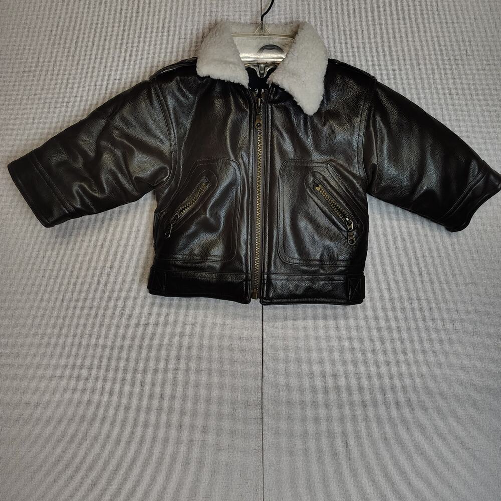 Samara Baby 12M Brown Faux Leather Bomber Jacket Sherpa Collar Aviator